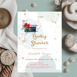 Invitación Entrega de cigüeña para bebé, Baby Shower de buzón