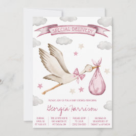 Invitación ¡Entrega especial! Baby Girl Pink Stork Baby Showe