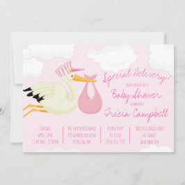 Invitación ¡Entrega especial! Baby Shower de cigüeña rosa
