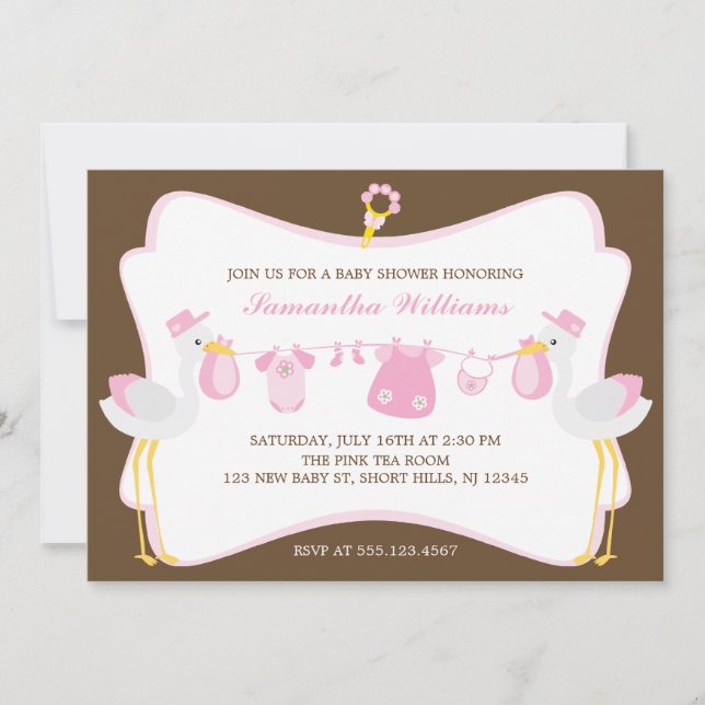 Invitación Entrega especial Baby Shower de las cigüeñas (Anverso)