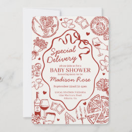 Invitación Entrega Especial de Pasta Roja para Baby Shower It