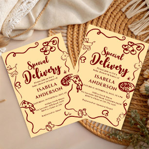 Invitación Entrega especial de pizza garabato Baby Shower