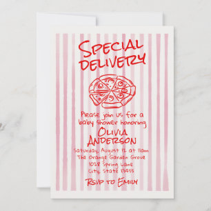 Invitación Entrega especial de pizza rosa al amanecer para ba
