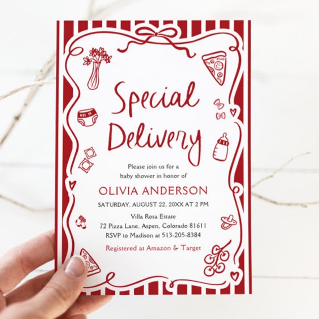 Invitación Entrega especial italiana Baby Shower caprichoso (Watercolor Italian Special Delivery Whimsical Baby Shower Invitation)