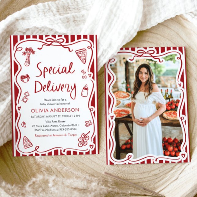 Invitación Entrega especial italiana Baby Shower caprichoso (Watercolor Italian Special Delivery Whimsical Baby Shower Invitation)