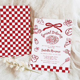 Invitación Entrega Especial Lazo Caprichoso Pizza Baby Shower