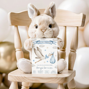 Invitación ¡Entrega Especial! Niño, Cigüeña, Baby Shower