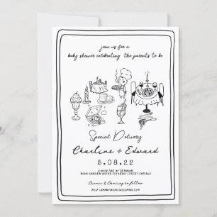 Invitación Entrega especial Pizza doodle bebé chica