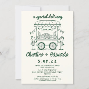 Invitación Entrega especial Pizza doodle bebé chica