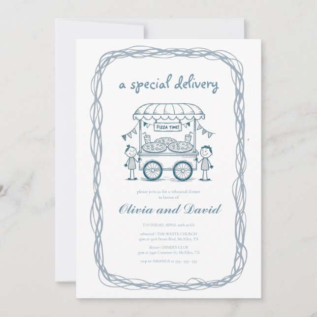 Invitación Entrega especial Pizza doodle bebé chica (Anverso)