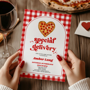 Invitación Entrega especial Retro Heart Pizza Baby Shower