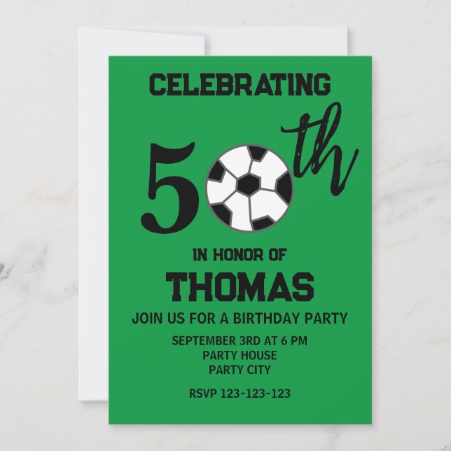 Invitación Entrenador de fútbol Ball 50 cumpleaños (Anverso)