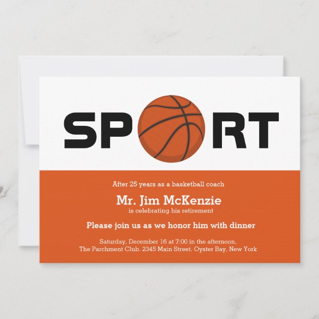 Invitación Entrenador de retiro profesional de baloncesto (Anverso)