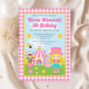 Invitación Entrenadora Rubia Niña del Circo Lindo Cumpleaños 