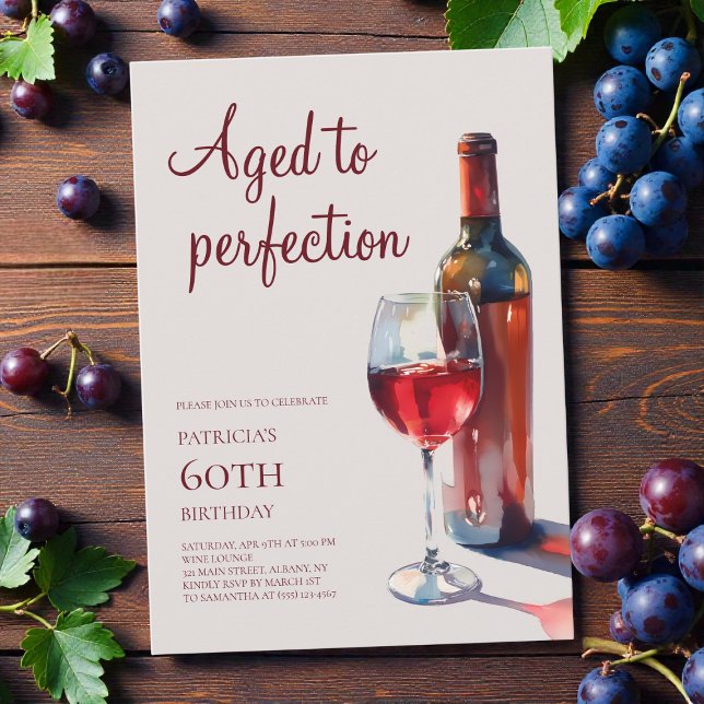 Invitación Envejecido a la perfección Fiesta de cumpleaños el (Aged to Perfection Elegant 60th Birthday Party Invitation)