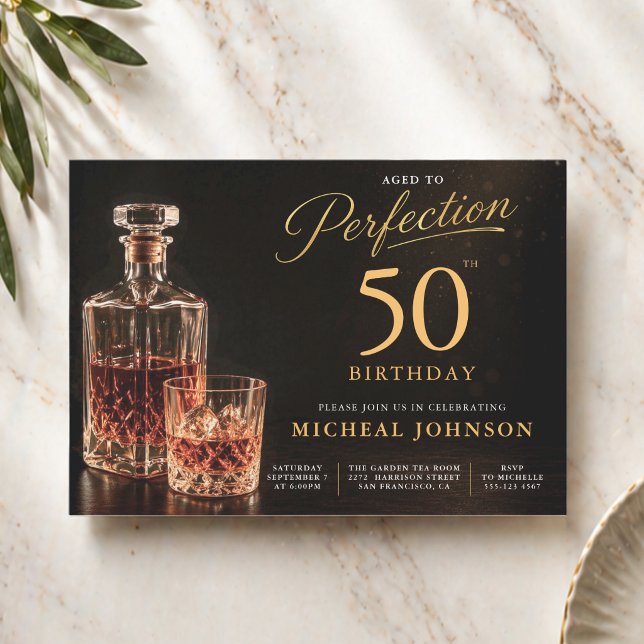 Invitación Envejecido a la Perfección Oro Cumpleaños Negro 50 (Aged to Perfection Gold Black 50th Birthday Invitation)