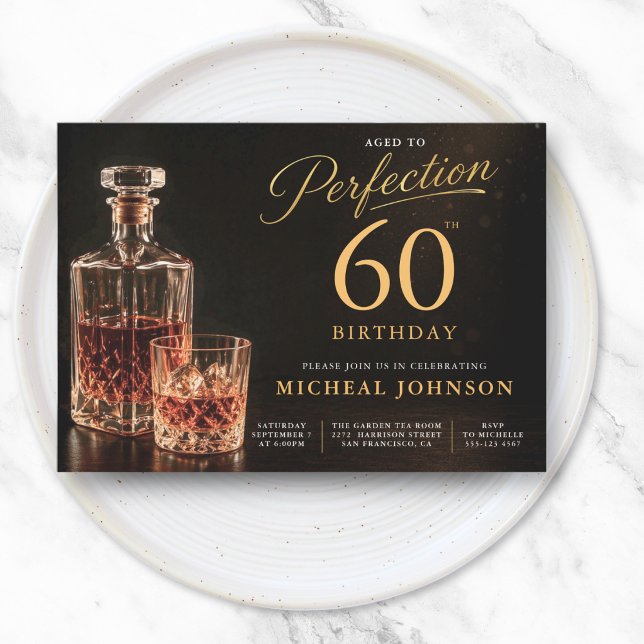 Invitación Envejecido a la Perfección Oro Cumpleaños Negro 60 (Aged to Perfection Gold Black 60th Birthday Invitation)