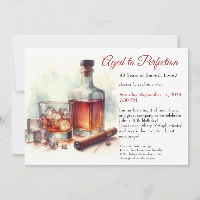 Invitación “Envejecido a la Perfección – Whisky de Cumpleaños (Anverso)