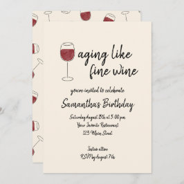 Invitación Envejecimiento Como Buen Vino Rojo Vidrio Cumpleañ