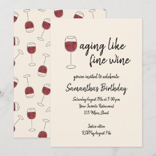 Invitación Envejecimiento Como Buen Vino Rojo Vidrio Cumpleañ