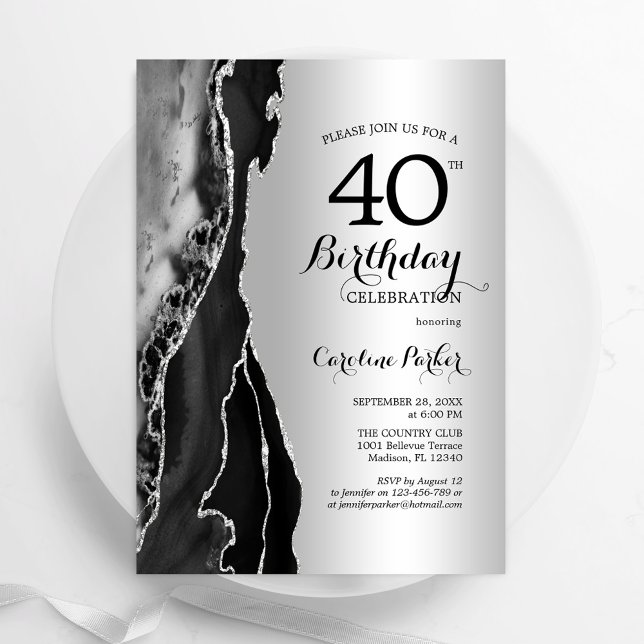 Invitación Envejecimiento negro plateado 40 cumpleaños (Subido por el creador)