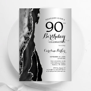 Invitación Envejecimiento negro plateado 90 cumpleaños
