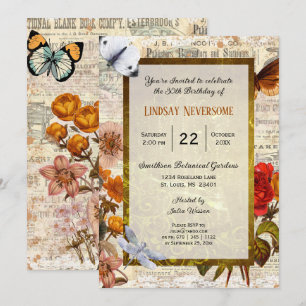 Invitación Ephemera Aesthetic Stylish Vintage Birday Party