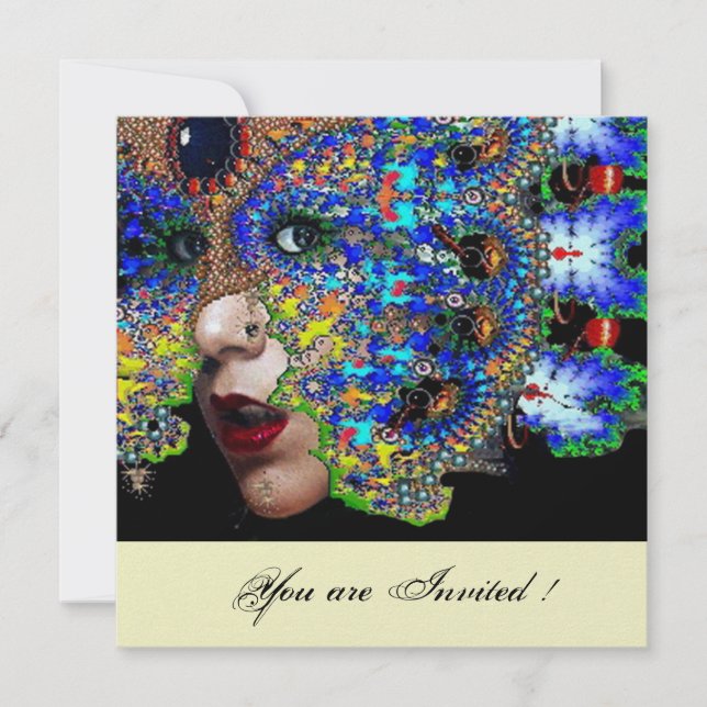 Invitación EPHEMERAL Mardi Gras mascarada bola de hielo blanc (Anverso)