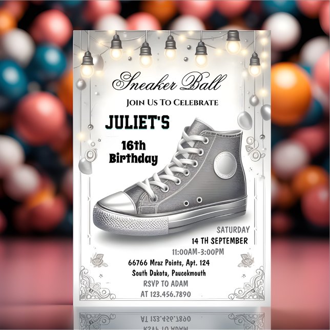 Invitación Epic Moda Zapato Chica Sweet 16 Sneaker Ball Cumpl (Subido por el creador)