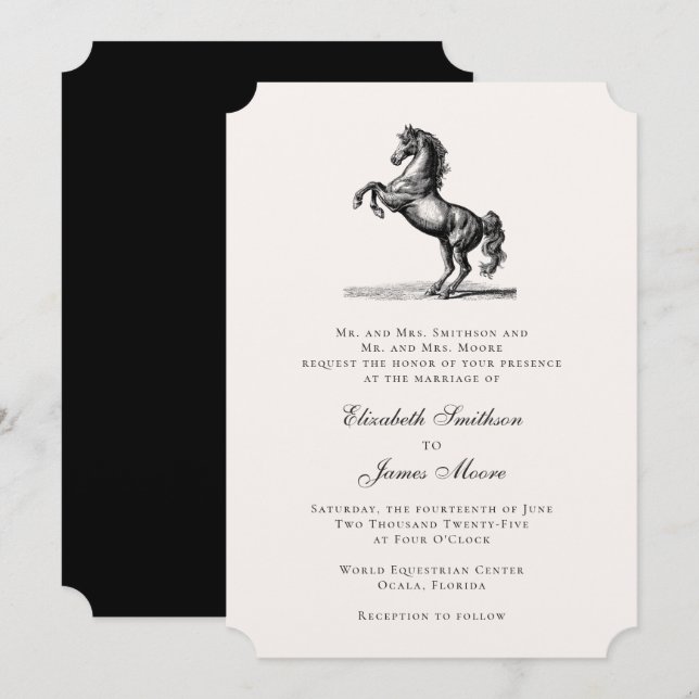 Invitación Equestrian Horse Elegant Formal Classic Wedding (Anverso / Reverso)