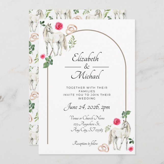 Invitación Equestrian Pink Floral Wedding Invitation  (Anverso / Reverso)