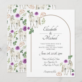 Invitación Equestrian Purple Floral Rustic Wedding