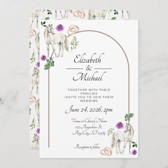 Invitación Equestrian Purple Floral Wedding Invitation  (Anverso / Reverso)