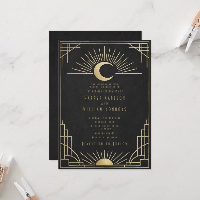 Invitación Equinox Art Deco celestial wedding Invitation (Anverso/Reverso In Situ)