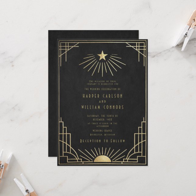Invitación Equinox Art Deco Celestial Wedding Invitation (Anverso/Reverso In Situ)