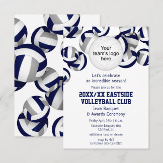 Invitación equipo azul gris colores voleibol temporada banque
