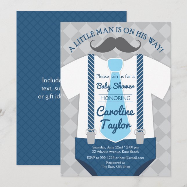 Invitación Equipo Baby Shower de Little Man (Anverso / Reverso)