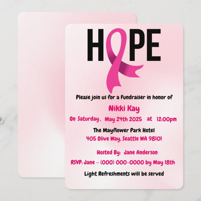 Invitación Equipo de apoyo al cáncer de mama Cinta rosa Perso (Anverso / Reverso)