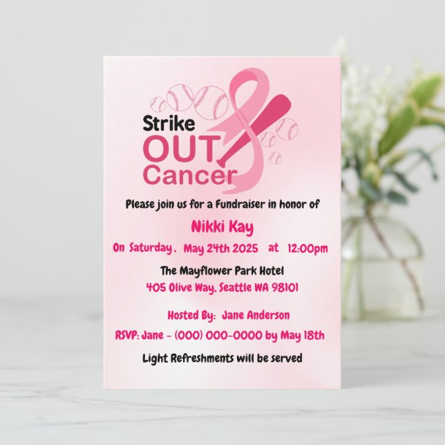 Invitación Equipo de apoyo al cáncer de mama Cinta rosa Perso (Anverso de pie)