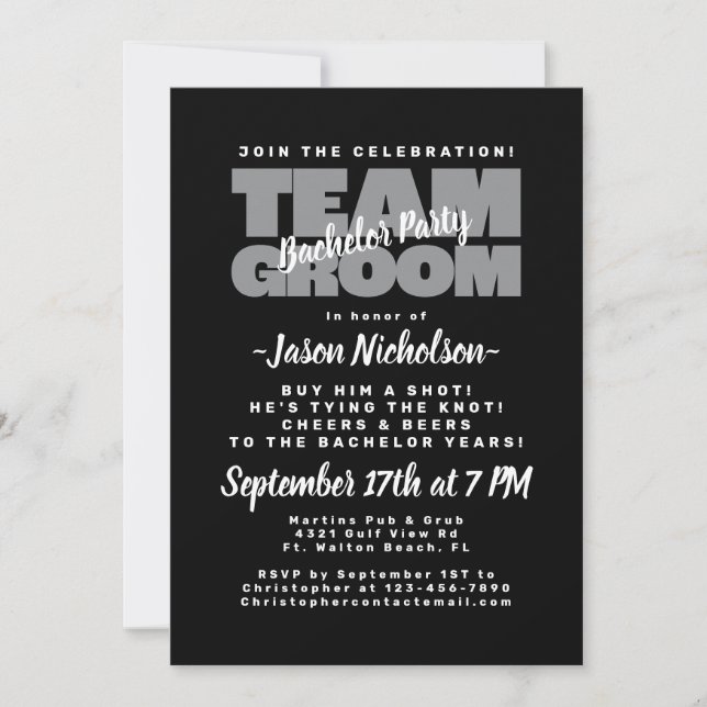 Invitación Equipo de bachiller Party Groom Black Masculine St (Anverso)