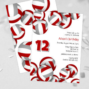 Invitación equipo gris rojo colores voleibol niños cumpleaños