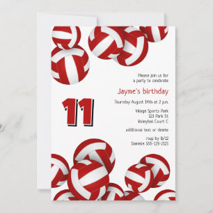 Invitación equipo rojo colores voleibol niños cumpleaños