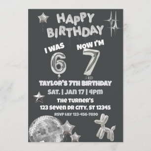 Invitación Era 6 Ahora 7, Cumpleaños 7 de Silver Balloon