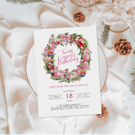 Invitación ’Era un cumpleaños de Navidad | Corona de fiesta 