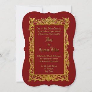 Invitación Era Victoriana 1860 Palomas en borde floral dorado