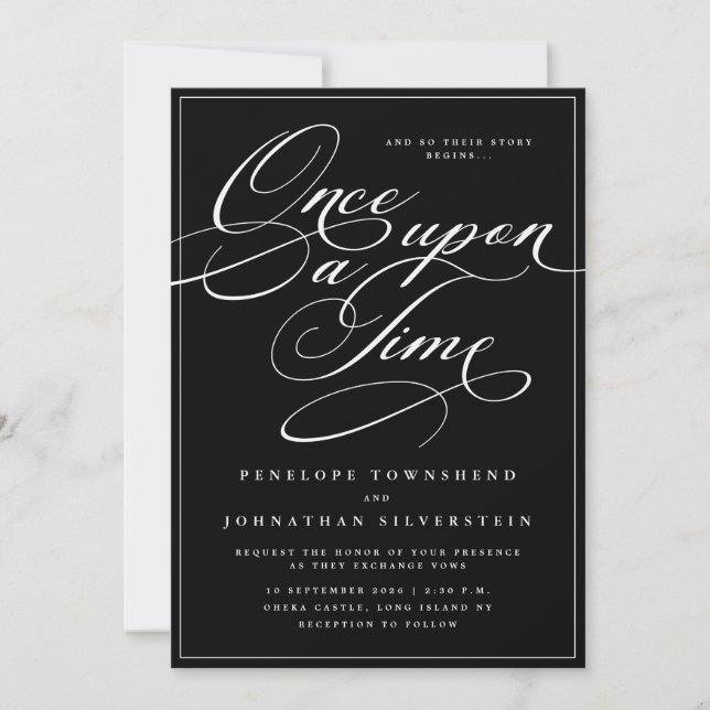 Invitación Érase una vez boda gótica de script negro (Anverso)