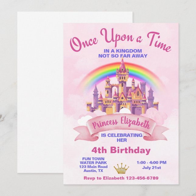 Invitación Érase Una Vez Castillo De Princesa Cumpleaños (Anverso / Reverso)
