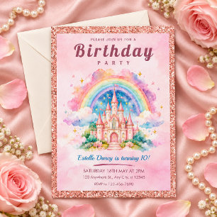 Invitación Érase una Vez Cumpleaños Castillo Arcoíris