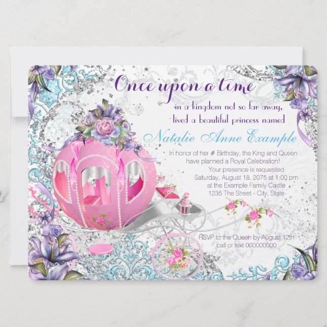 Invitación Érase una vez cumpleaños de princesa de cuento de  (Anverso)