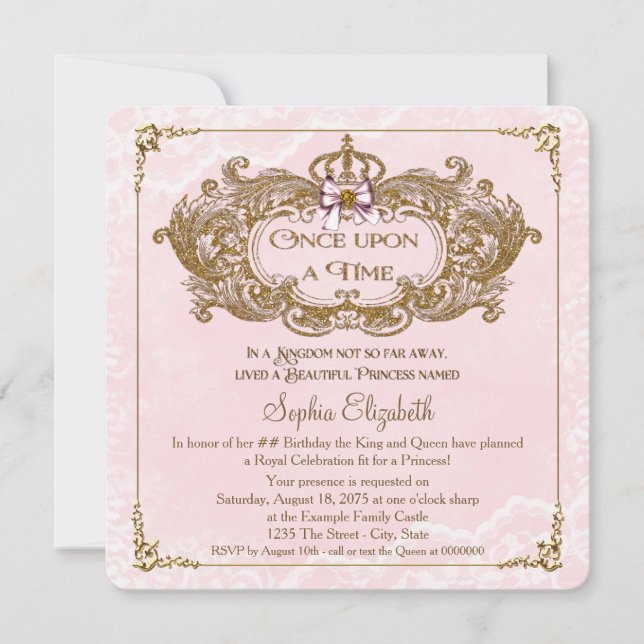 Invitación Érase Una Vez Cumpleaños De Princesas Para Niñas (Anverso)
